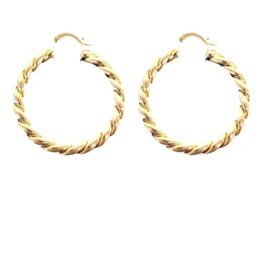 Laminated‎ Gold Tone Twisted Hoop Earrings Womens Fashion Jewelry